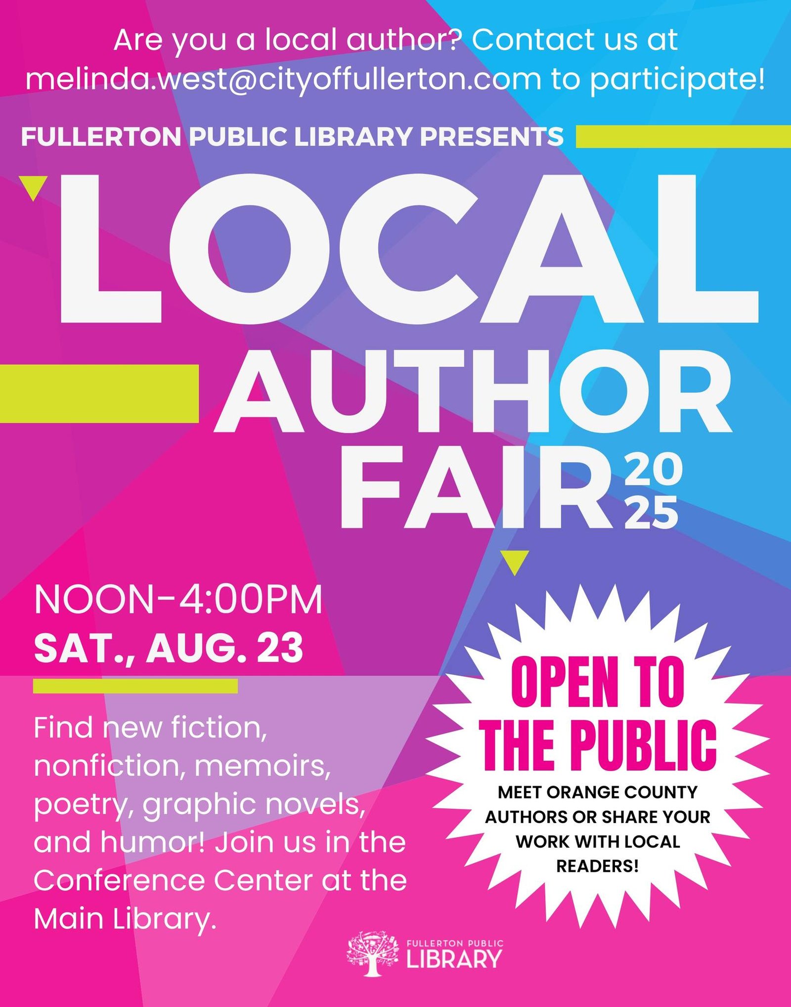 Fullerton Library 2025 author fair flyer.